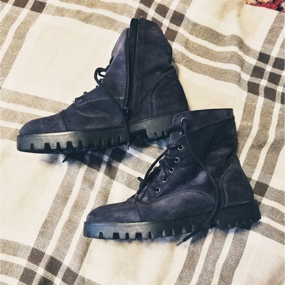 Manas gray suede lace-up combat  boots sz 8.5/9 - Picture 7 of 13